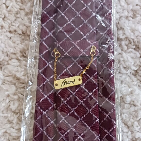 NWOT Brioni Mens Silk Necktie Italy Red Burgundy Silver Diamond Pattern 3.5 X 58 - Picture 2 of 6